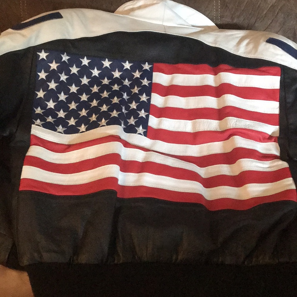 USA leather jacket red white and blue